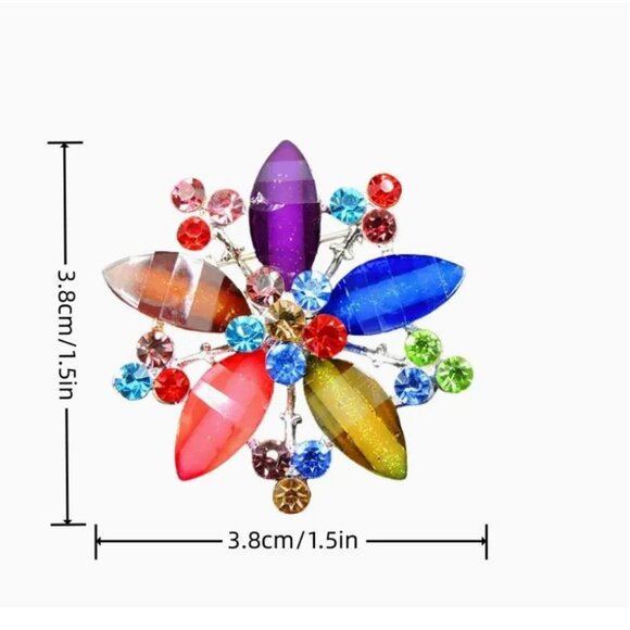 Betsey Johnson Brooch Multicolor Crystal Flower Pin Silver Tone - Picture 2 of 2